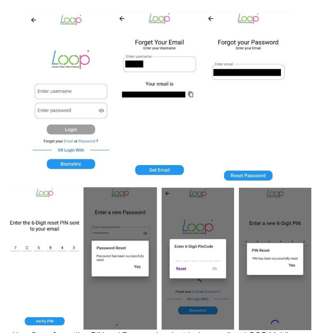 User flow of resetting password on LOOP Mobile App